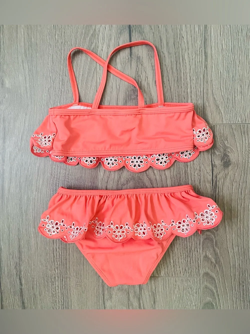 Janie And Jack Toddler Girl Bikini Swimsuit 4 Coral Eyelet Scallops Summer Beach